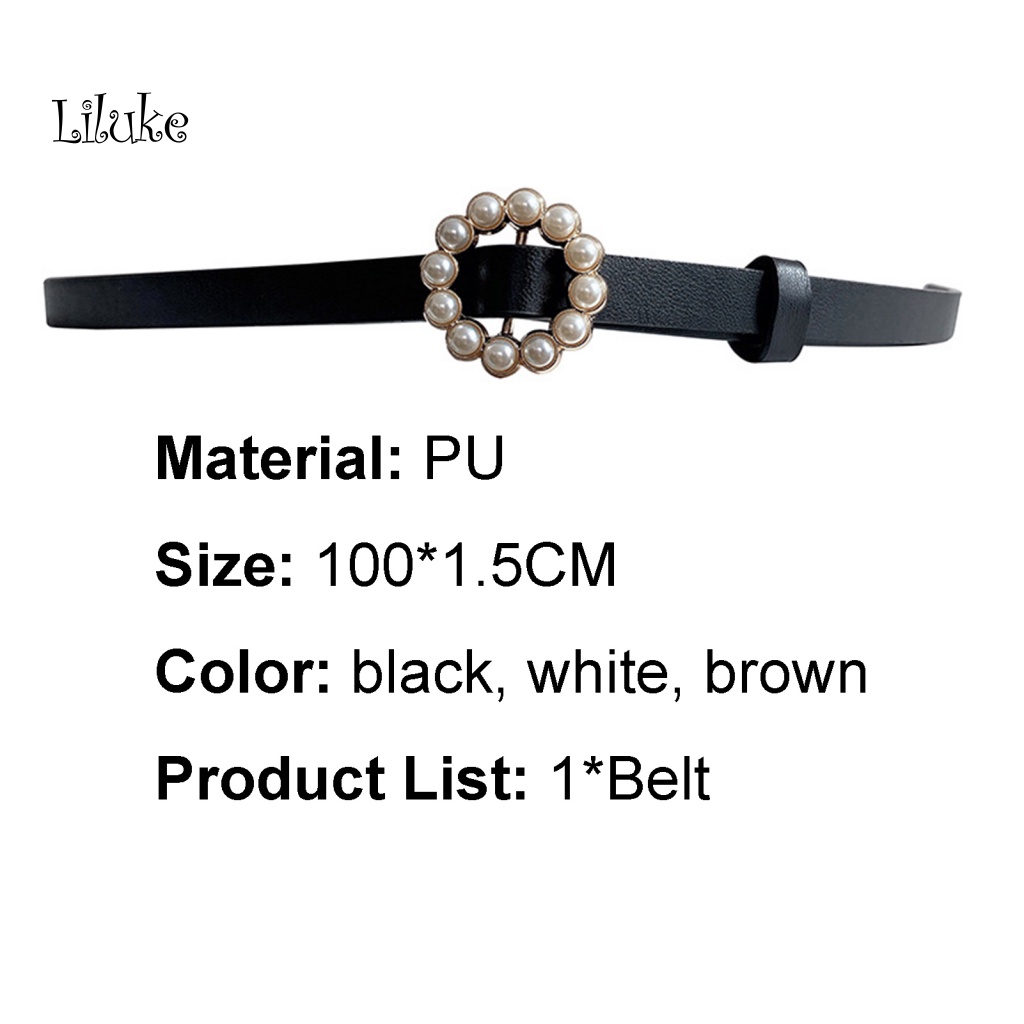 Thắt Lưng Dây Mảnh Giả Da Trang Trí Khóa Tròn Đính Ngọc Trai Xinh Xắn