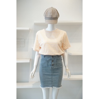 Áo thun sọc cotton 144 hồng vàng