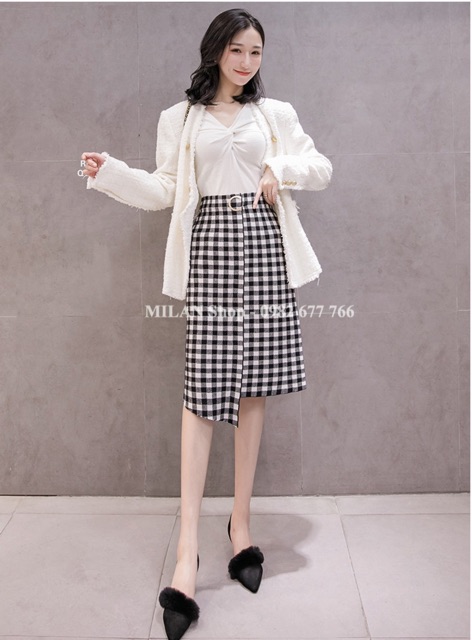 Chân váy len họa tiết dài qua gối 2 kiểu thời trang | BigBuy360 - bigbuy360.vn