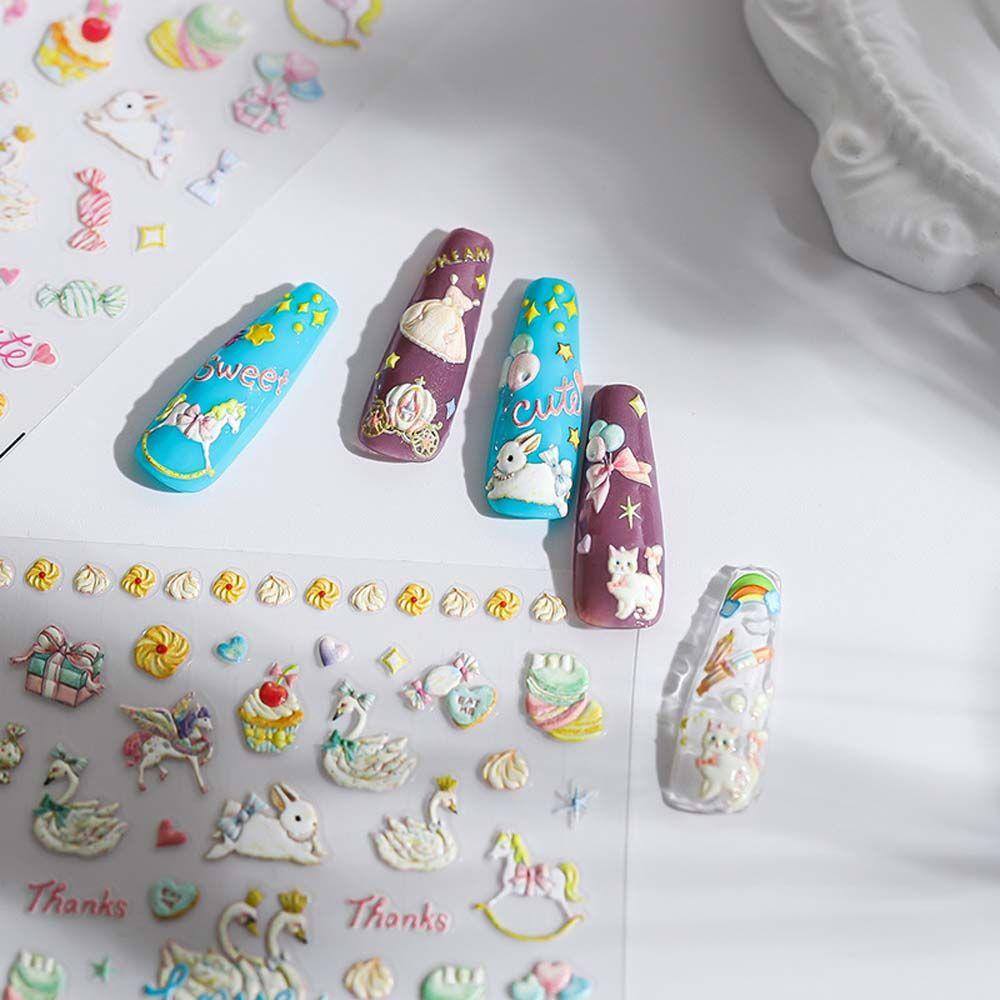 Miếng Dán Trang Trí Móng Tay Tự Dính Họa Tiết Hoạt Hình Xinh Xắn
