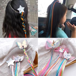 Lọn tóc giả nhiều màu sắc gắn họa tiết phong cách hoạt hình dễ thương cho bé gái