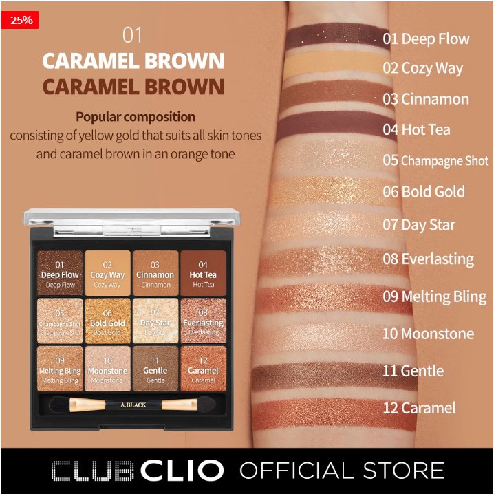 {XẢ KHO SỈ} Bảng Phấn Mắt 12 Màu A.Black Glam Change Multi Palatte by Clio 14.4g