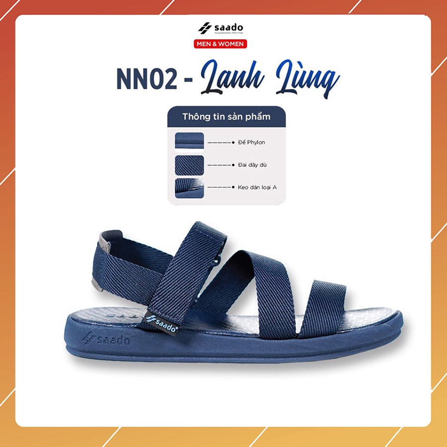 Sandal Saado chính hãng NN02 màu xanh navy Lạnh Lùng, Dép quai hậu nam nữ nhẹ bền, chống gây mùi hôi
