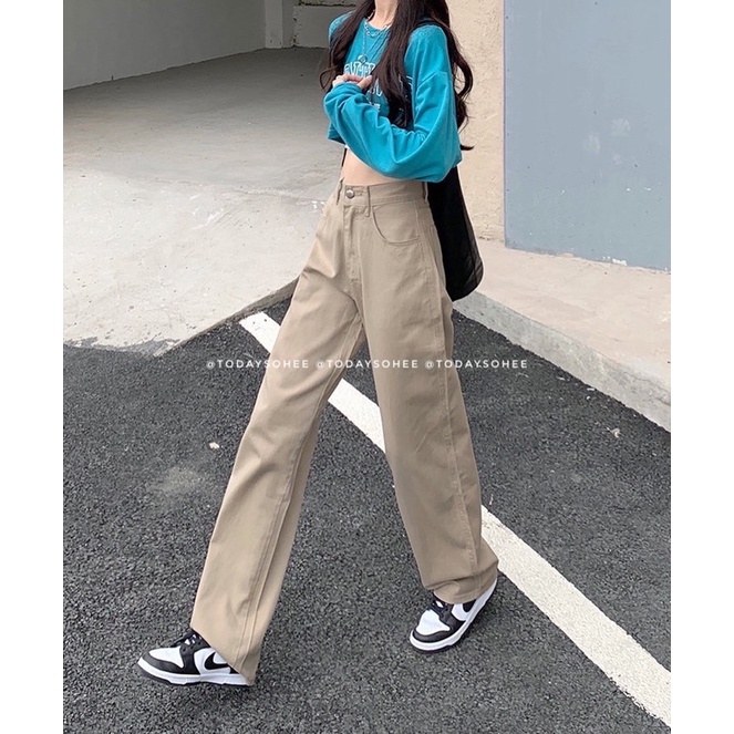 Quần jeans suông màu kaki