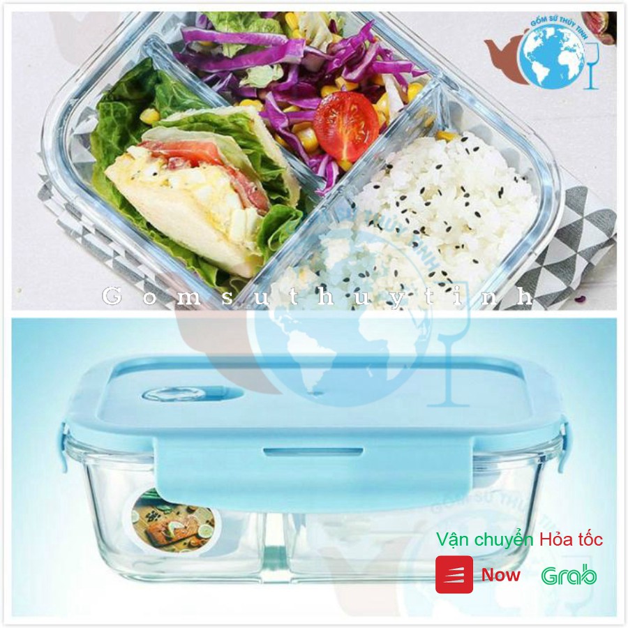 Hộp đựng cơm chữ nhật 1 lít lớn 3 ngăn - hộp đựng thực phẩm dày chịu nhiệt cao cấp dùng lò viba - BX1001-3N