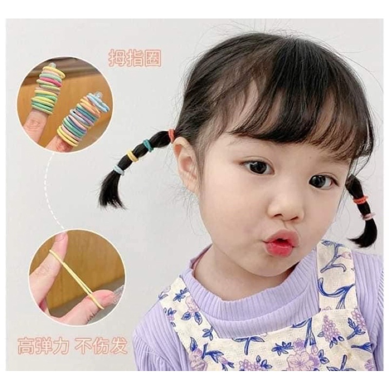 Dây chun buộc tóc xoắn cho bé 1 hộp 300 đủ các màu siêu xinh buộc thả ga luôn nha các mẹ