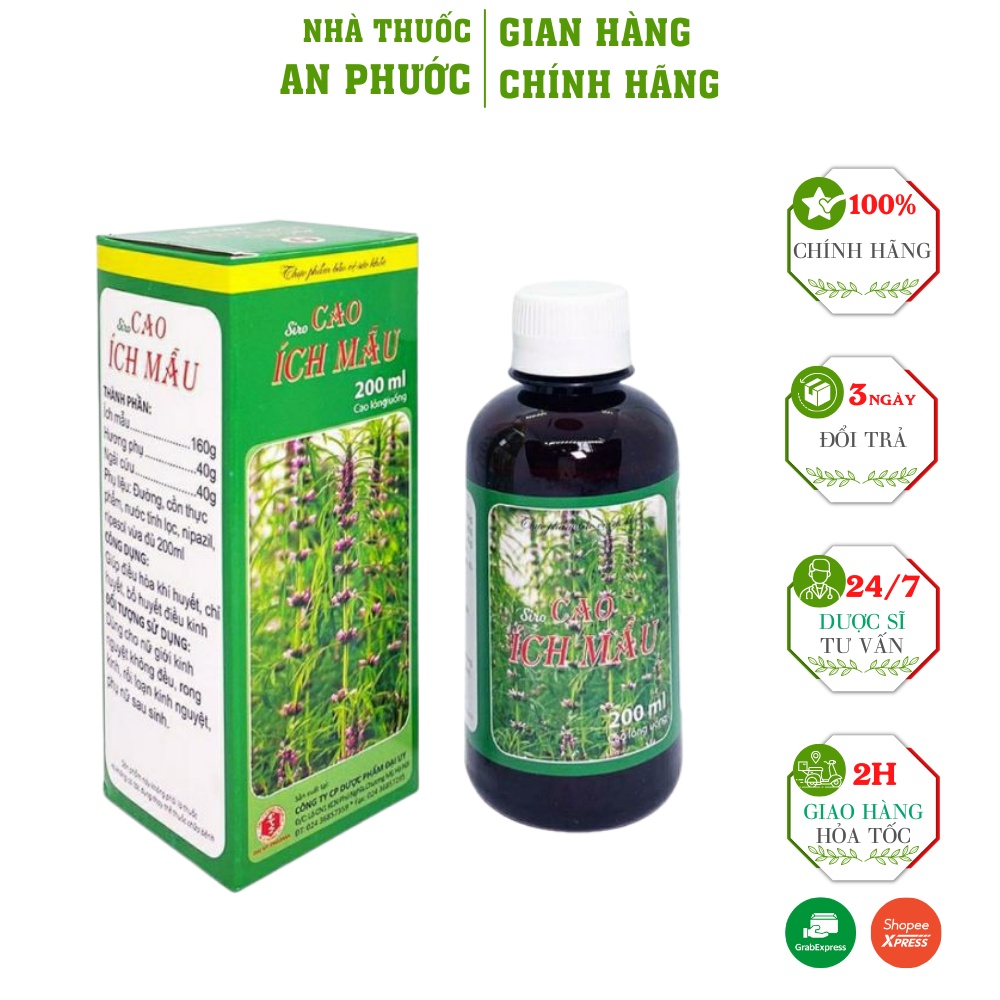 Siro Cao Ích Mẫu ⚡ SẢN PHẨM CHÍNH HÃNG  ⚡ Giúp điều hoà khí huyết, chỉ huyết, bổ huyết điều kinh Chai 200ML