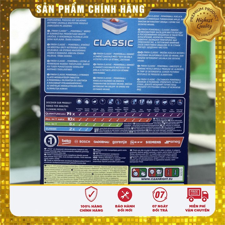 Viên rửa bát Finish Classic 110 viên nhập khẩu chính hãng dùng cho máy rửa chén bát 2 in 1