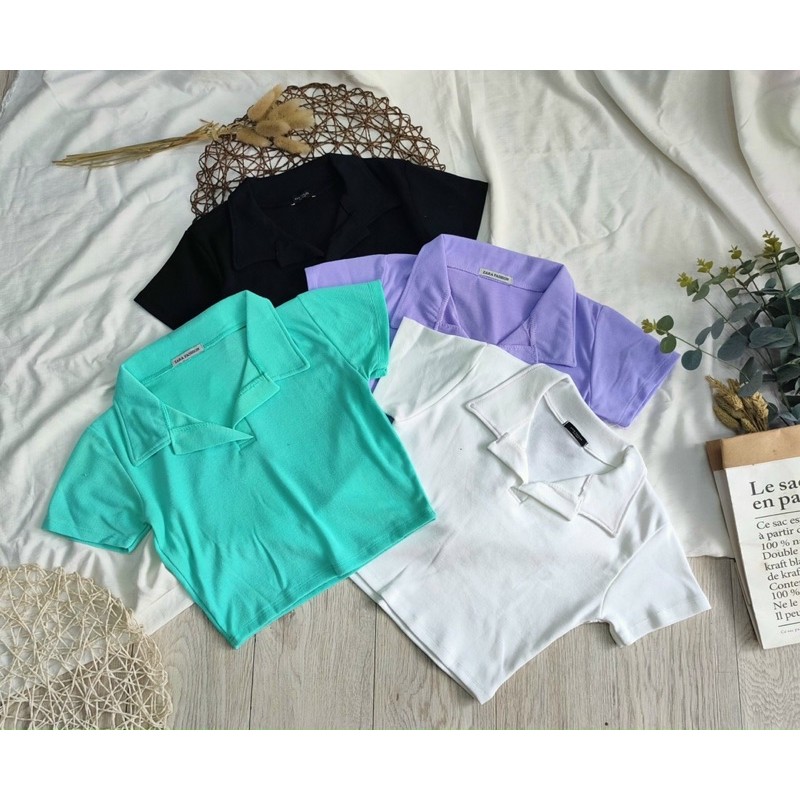 Áo croptop body cổ bẻ, ảnh thật trải sàn