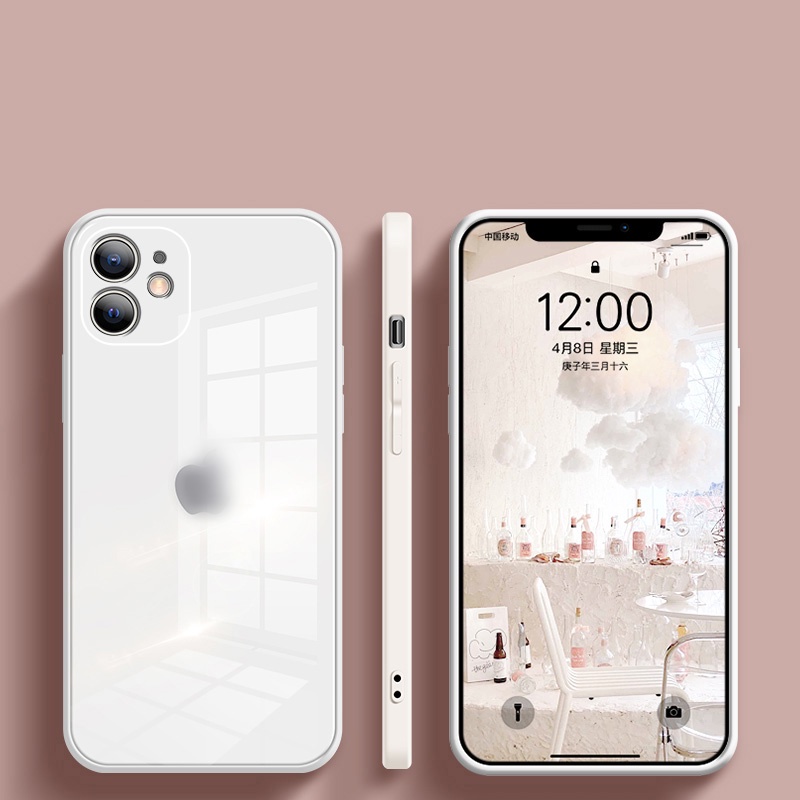 Ốp điện thoại mặt kính hình vuông đơn giản thích hợp cho Iphone 12 11 Pro Max Xs Max Xr X 8 7 Plus