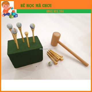 Đồ chơi búa gỗ và đinh gỗ, bi ve cho bé luyện tay Montessori
