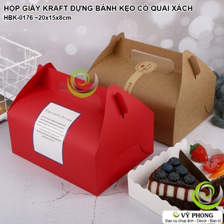 HỘP GIẤY ĐỰNG BÁNH KẸO GIẤY CRAFT / GIẤY TRẮNG MÀU CÓ QUAI XÁCH HỘP KRAFT ĐỰNG BÁNH KEM BÁNH CUỘN HBK-0176