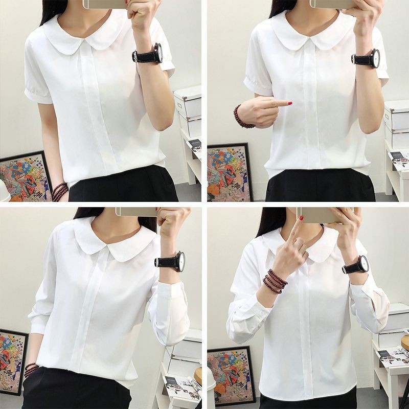 Áo chiffon nữ tay ngắn cổ tròn