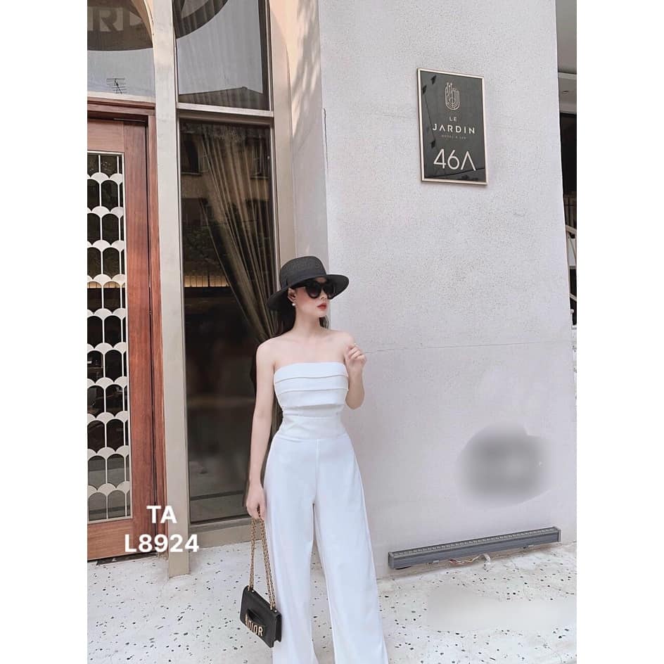 Jumpsuit Ống Suông Cúp Ngực Xếp Li Tôn Dáng