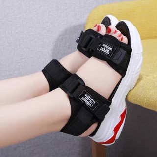 Sandal nữ bánh mì đen đỏ