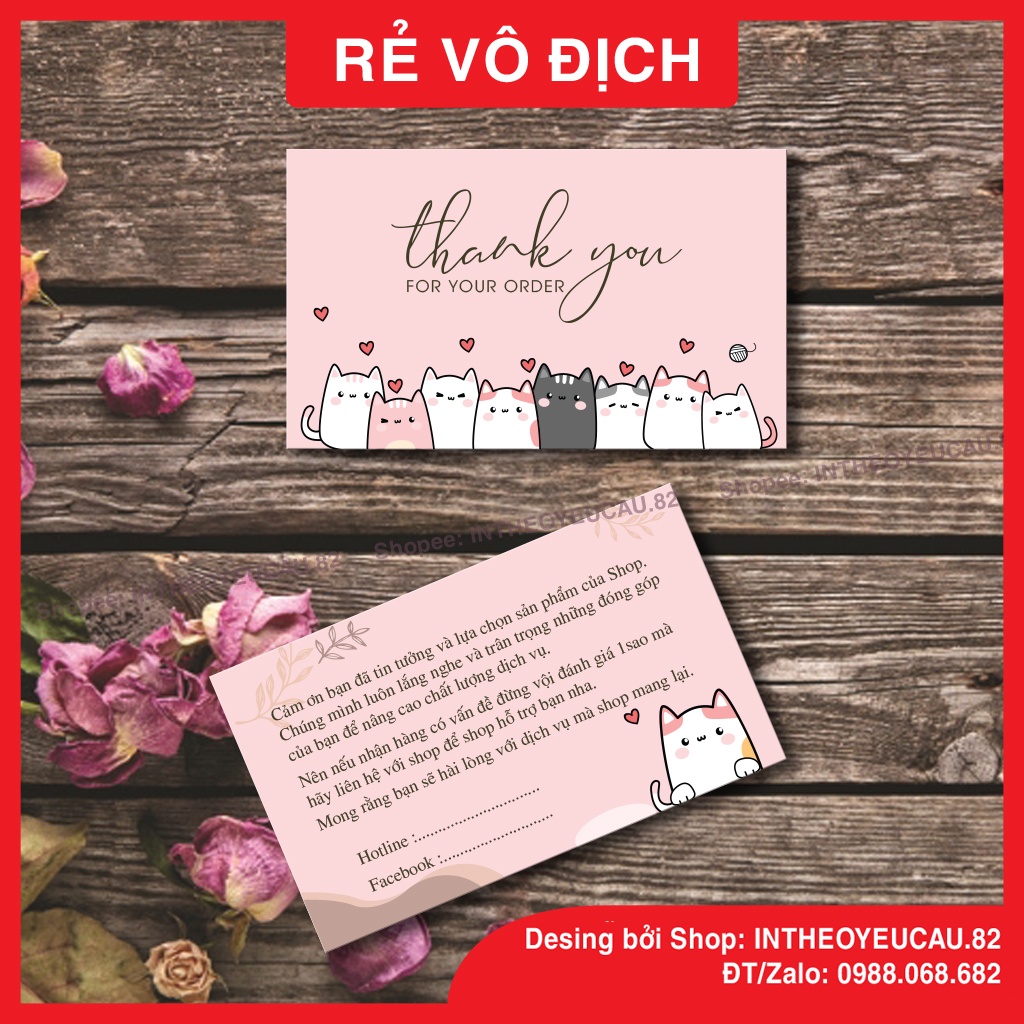 Card Cảm ơn, Thiệp cảm ơn khách hàng, Card Thank you, Card virit (Com bo 100 cái cả hộp)