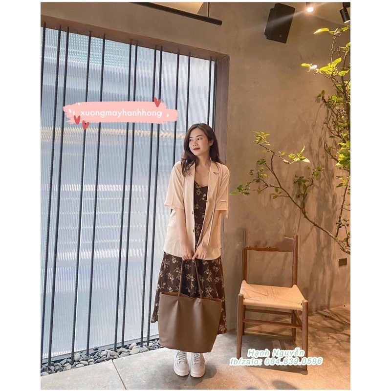 Váy hoa hai dây maxi đi biển chất lụa hàn Quảng Châu hai lớp - Xưởng May Hạnh Hồng | BigBuy360 - bigbuy360.vn