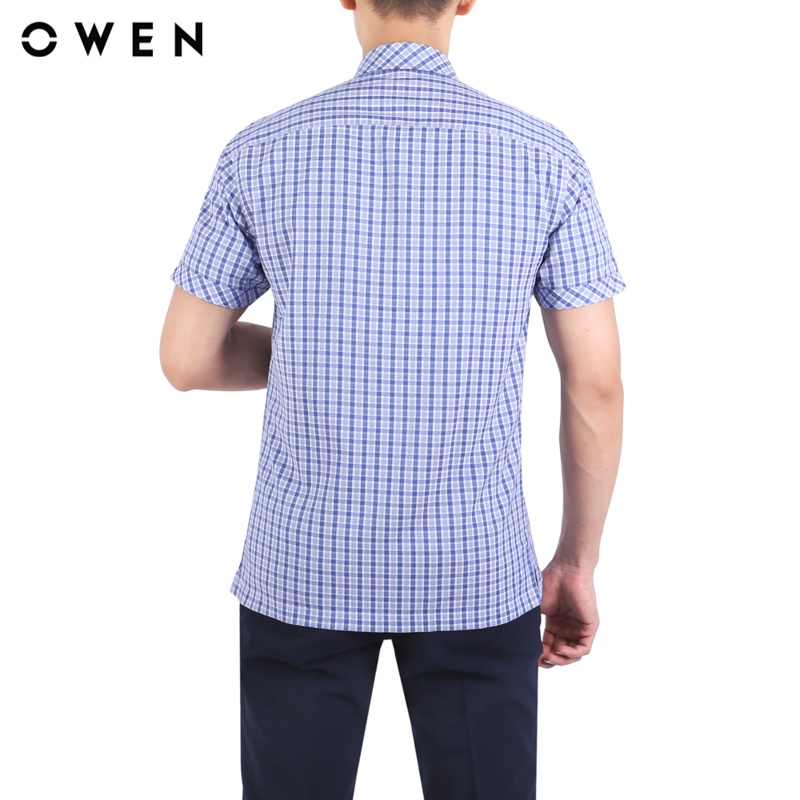 Áo sơ mi ngắn tay nam Owen Café Body Fit màu Xanh trắng - BA23546N