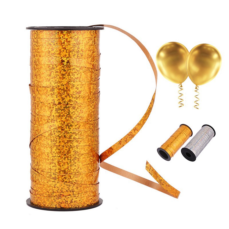 Ruy băng cột trang trí bong bóng màu vàng đồng/ bạc