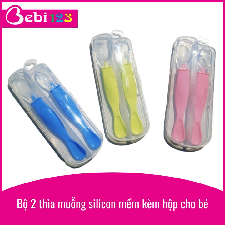 Bộ 2 thìa muỗng silicon mềm kèm hộp cho bé