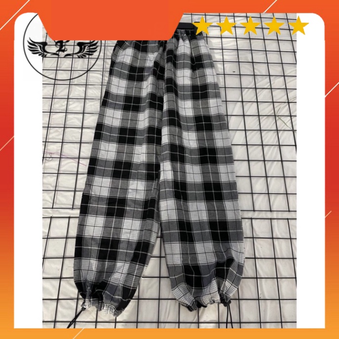 Quần Ống Rộng Kẻ Sọc Caro , Dây Rút Chân Unisex MS065N40 (kèm video shop tự quay) Lynh.S