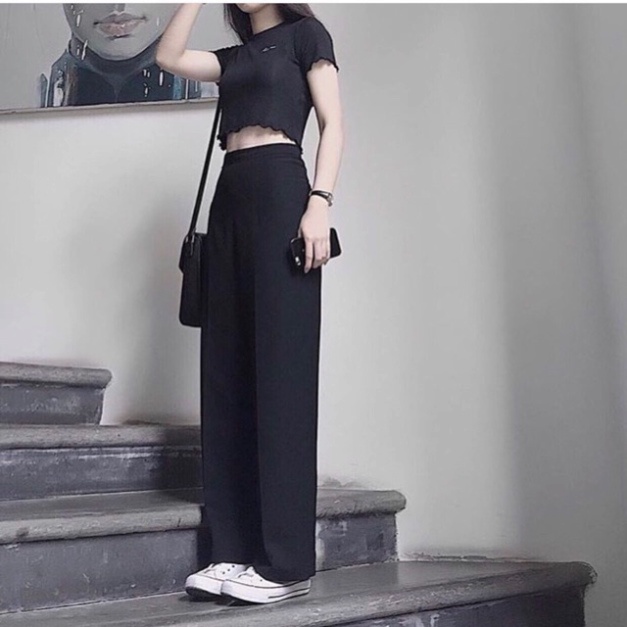 Quần suông ống rộng dây kéo sau