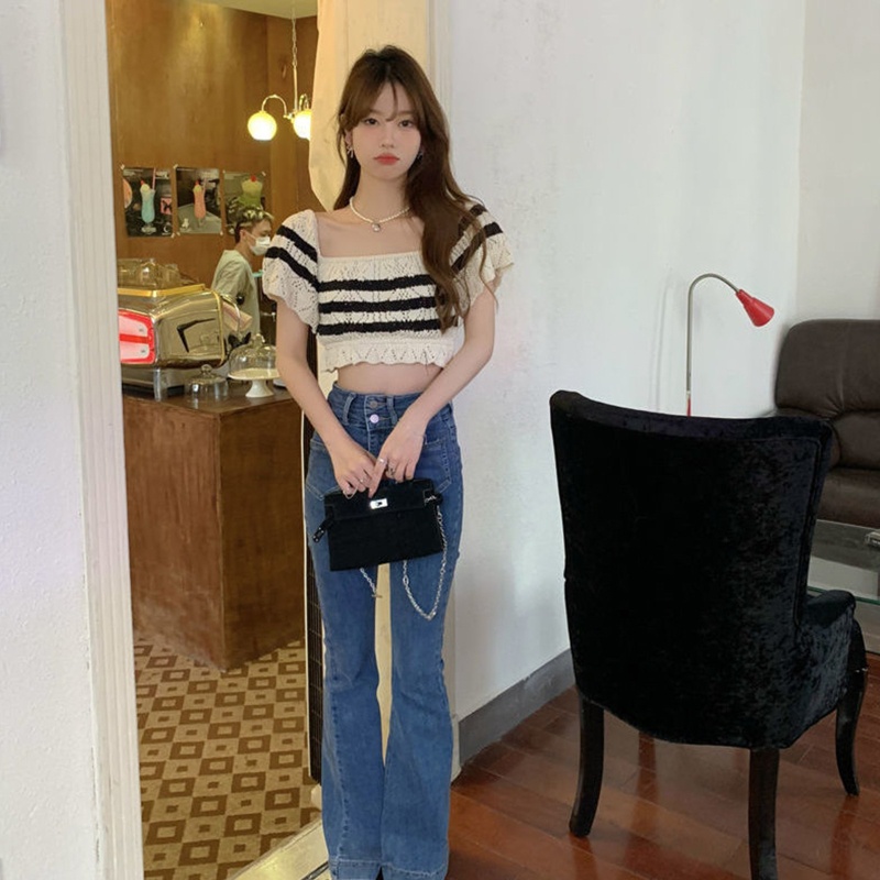 Áo Thun Tay Ngắn Họa Tiết Kẻ Sọc Thời Trang Sành Điệu Cho Nữ