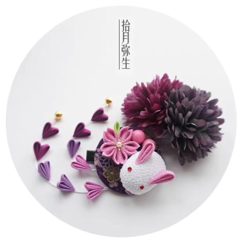 Kẹp tóc Kanzashi thỏ và hoa - Cosplay - lolita