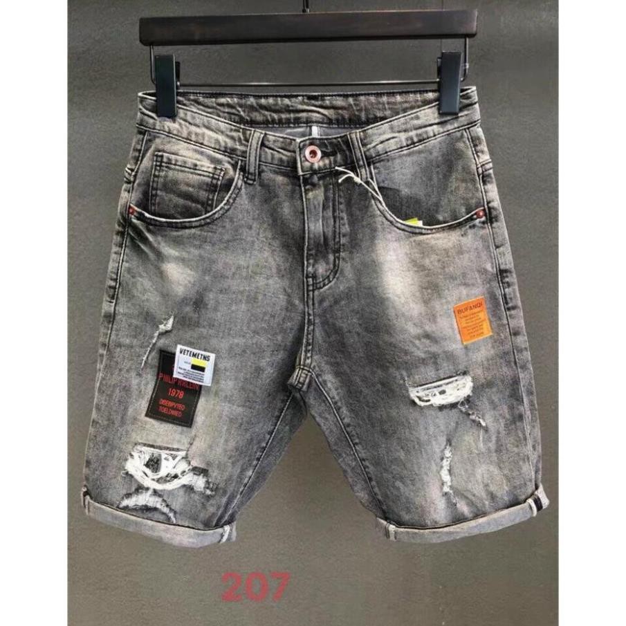 Quần sọt nam, quần bò nam ngắn, quần short jean nam màu xám rách thêu logo chữ đẹp 2021 QJNA207 Đẹp ་ ་