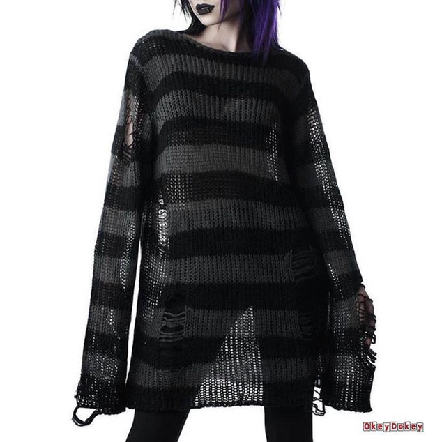 Áo len tay dài cổ tròn họa tiết kẻ sọc màu sắc thời trang cho nữ