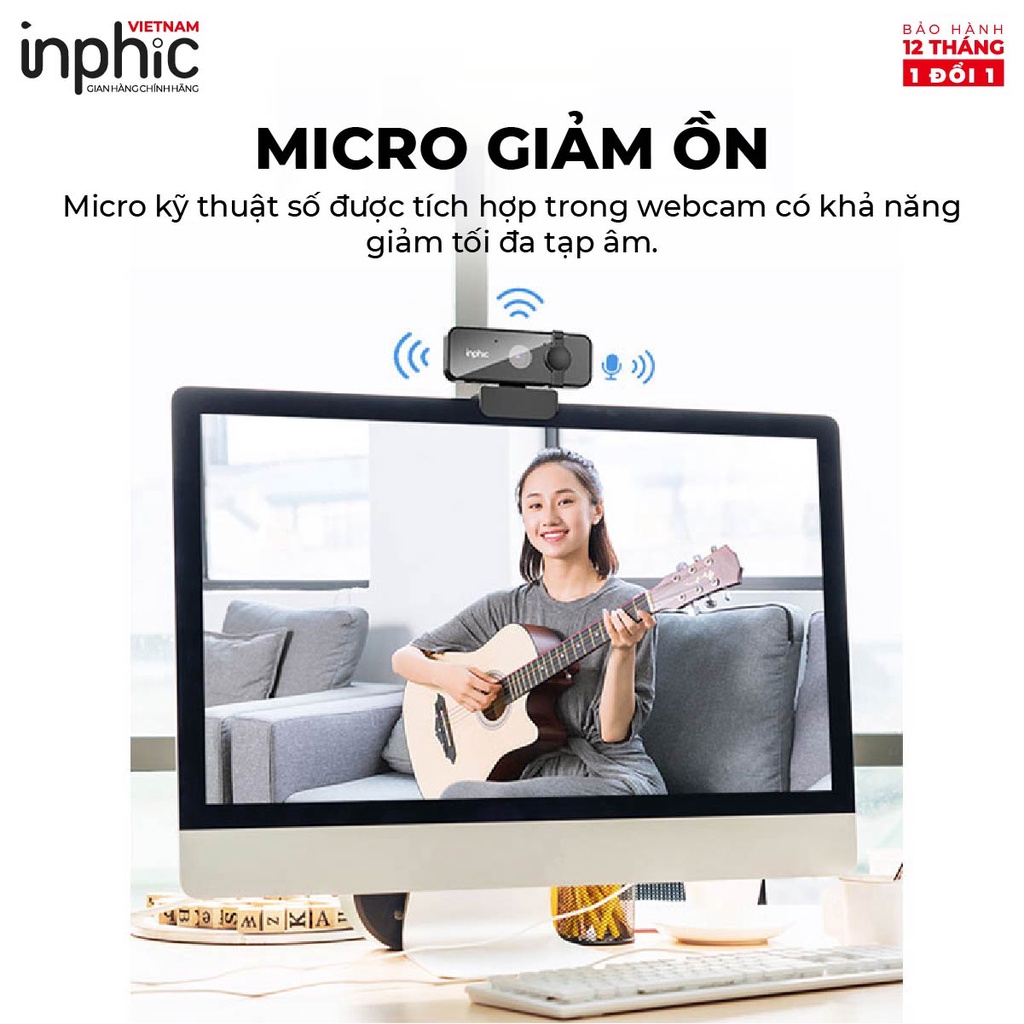 Webcam INPHIC UC10 Full HD 1080p Cực Nét Có Mic Dùng Cho Máy Tính Laptop Hỗ Trợ Học Tập và Làm Việc Online