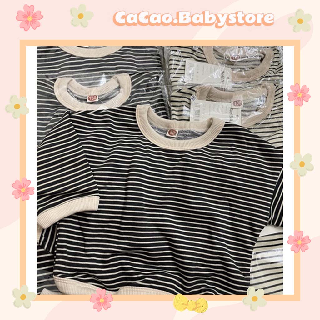 Áo Nỉ Da Cá Dài Tay Cho Bé CACAO Cổ Tròn Hoạ Tiết Kẻ Ngang Phong Cách Hàn Quốc, Cho Bé Trai Bé Gái Từ 6-15kg