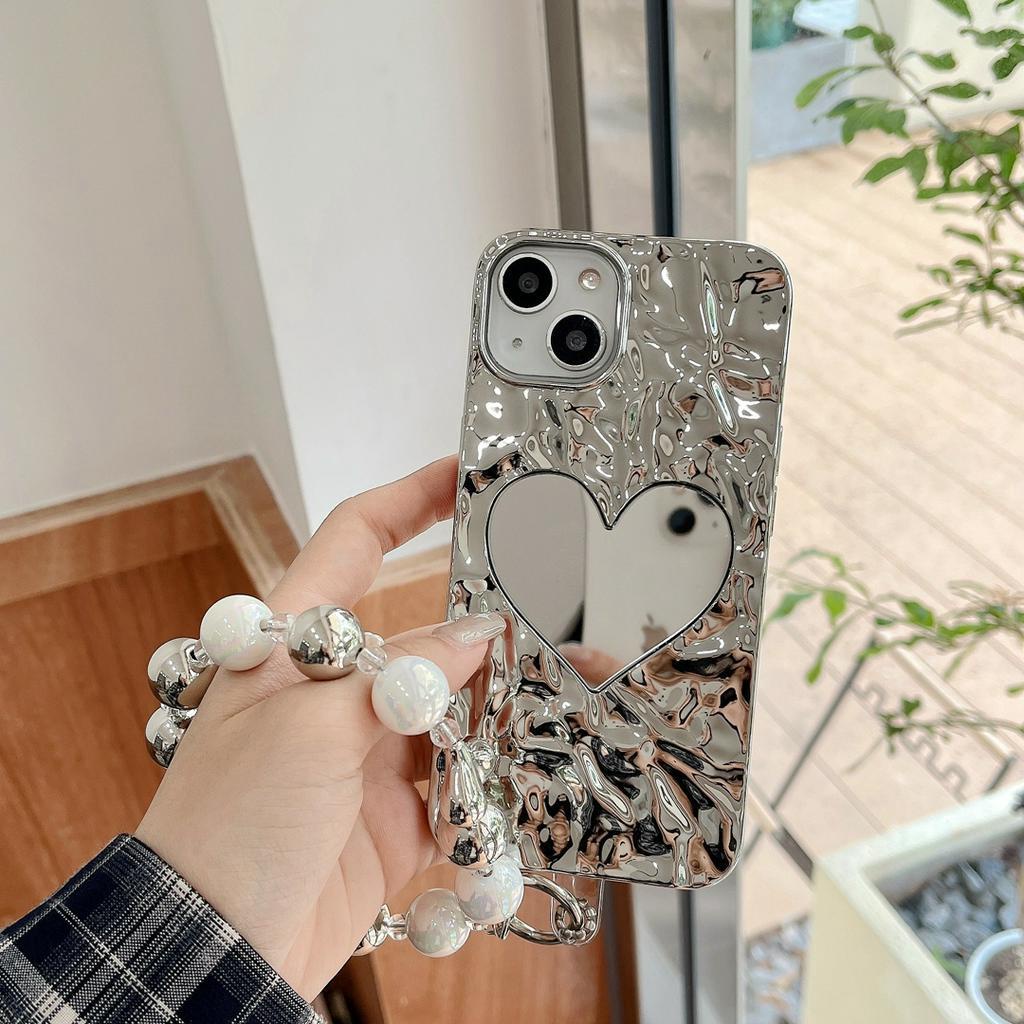 Ốp Điện Thoại Họa Tiết Trái Tim Gắn Gương Và Dây Đeo Cho iphone 14 pro max 13 proamx 12 pro max 11 pro max xs max 13 romax