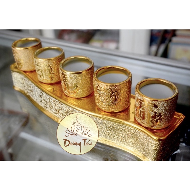 Án Năm Ly Nước Thờ Cúng Bằng Sứ - Kim Sa Vàng