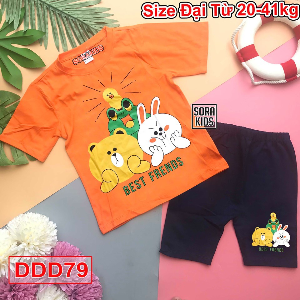 bộ lửng ngố in hình cô gái cho bé gái 2-10 tuổi Bộ quần áo trẻ em Sorakids chất cotton 100% Size từ 19-40 kg