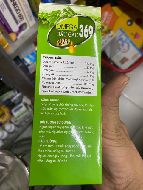 Omega 369 dầu gấc q10 chứa tinh chất dầu cá, dầu gấc, bổ sung vitamin làm đẹp da chống lão hóa nhức mắt, mỏi mắt