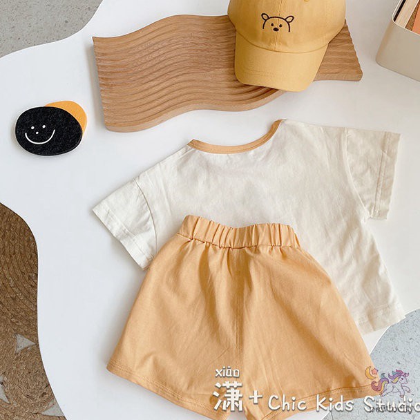 Set Áo Thun Tay Ngắn In Họa Tiết Hoạt Hình + Quần Short Năng Động Thời Trang Phong Cách Hàn Quốc Cho Bé