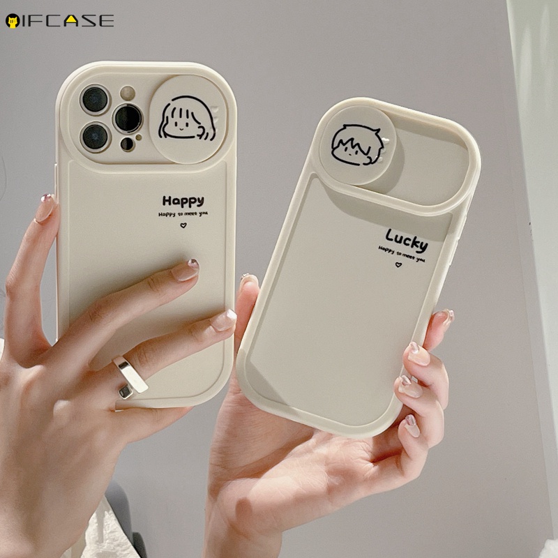 Ốp Điện Thoại Dẻo Họa Tiết Hoạt Hình Cặp Đôi Có Nắp Trượt Bảo Vệ Camera Cho iPhone 13 12 11 Pro Max XS Max XR X