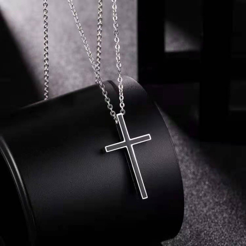 4 Mẫu Dây Chuyền Mặt Thánh Giá Đen/ Bạc Cho Nam Và Nữ, Vòng Cổ Hình Chữ Thập Phong Cách Hiphop