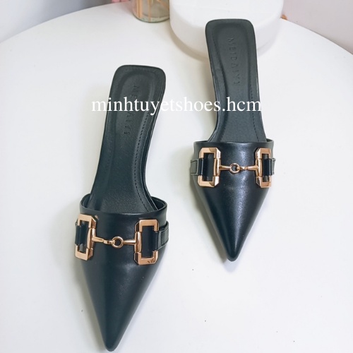 giày cao gót minhtuyetshoes sục mũi nhọn đế 3cm khóa kim loại mẫu mới bền đẹp sang chảnh đi tiệc