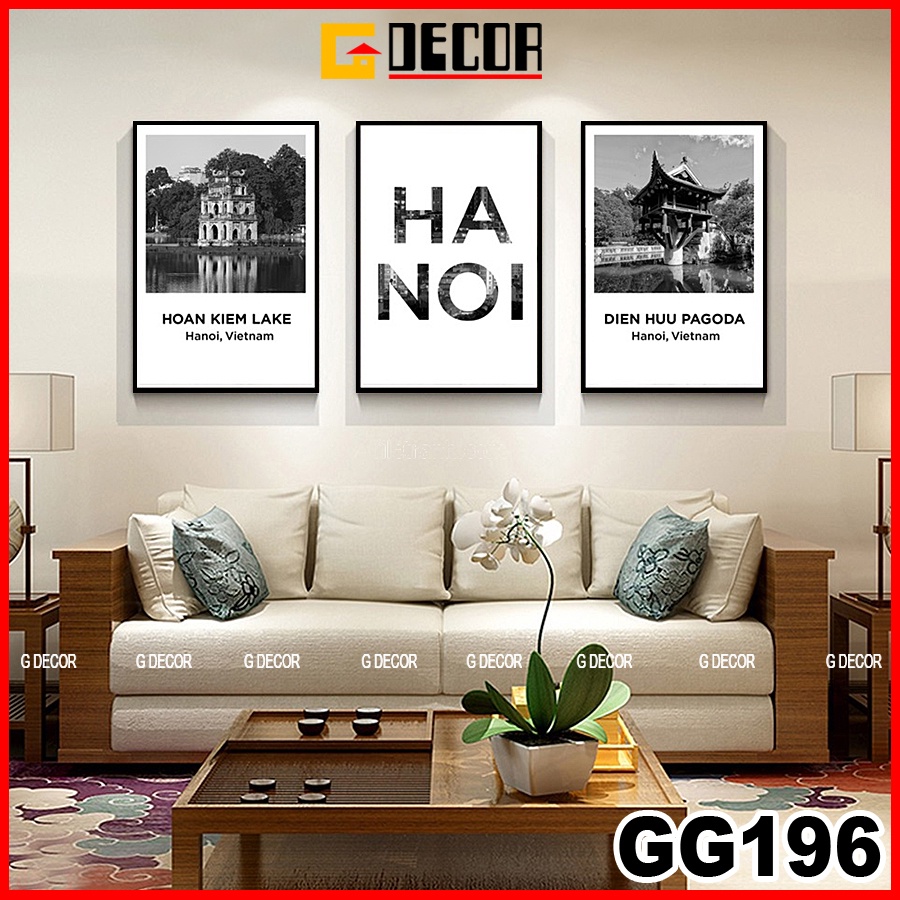 Tranh treo tường canvas khung gỗ 3 bức phong cách hiện đại Bắc Âu 196, tranh phong cảnh trang trí phòng khách, phòng ngủ