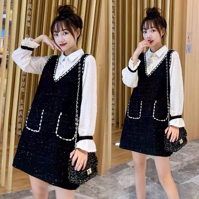 [Mã WAJAN27 hoàn 15% xu đơn 300k] Váy dạ nữ dài tay cao cấp thu đông dày dặn màu đen  | BigBuy360 - bigbuy360.vn