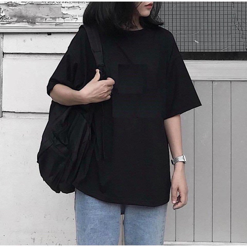 Áo thun trơn cổ tròn tay lỡ unisex nam nữ form rộng
