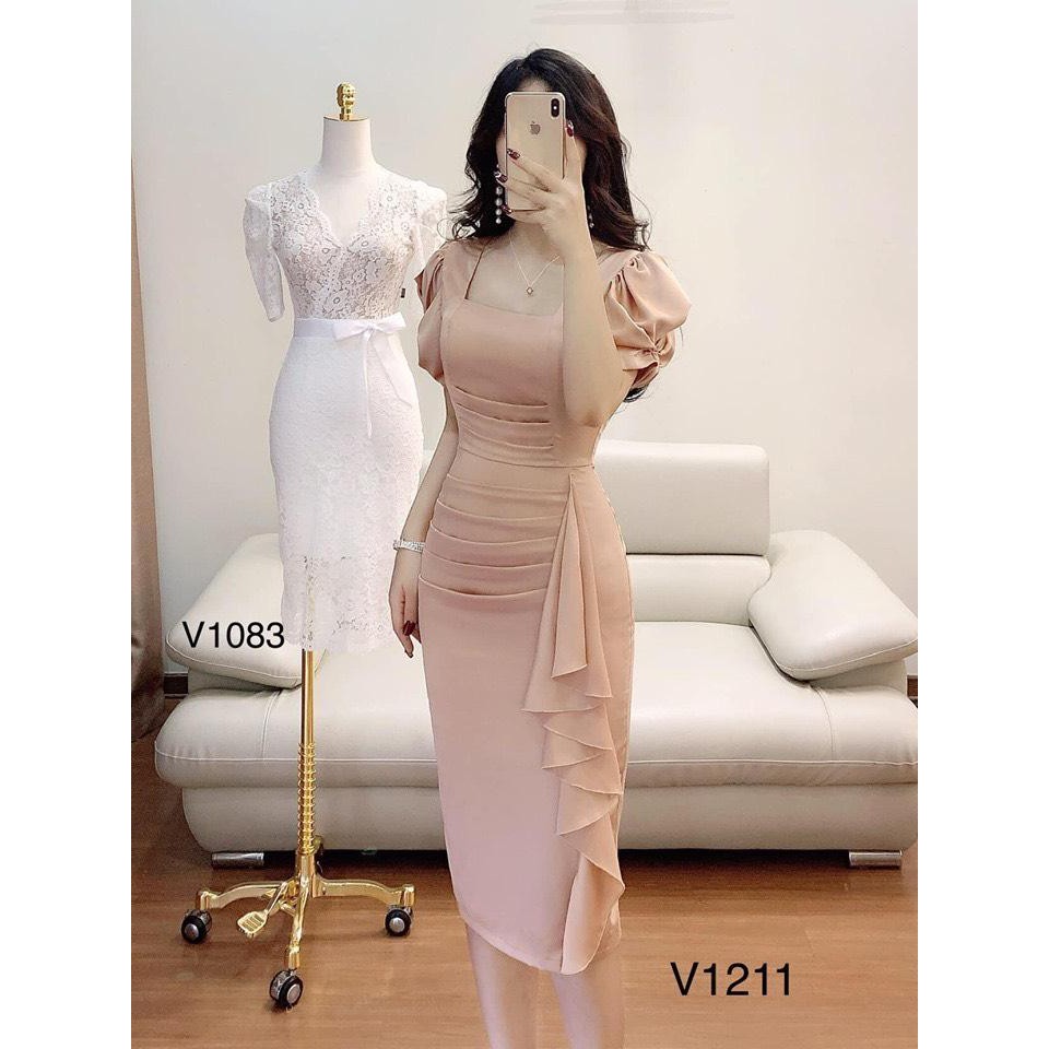 Đầm Ôm Tay Bồng Sang Trọng V1211 Chatfashion.Vn1- Đầm Đẹp Hàng Thiết Kế Cao Cấp( Kèm Ảnh Thật Trải Sàn do shop tự chụp )