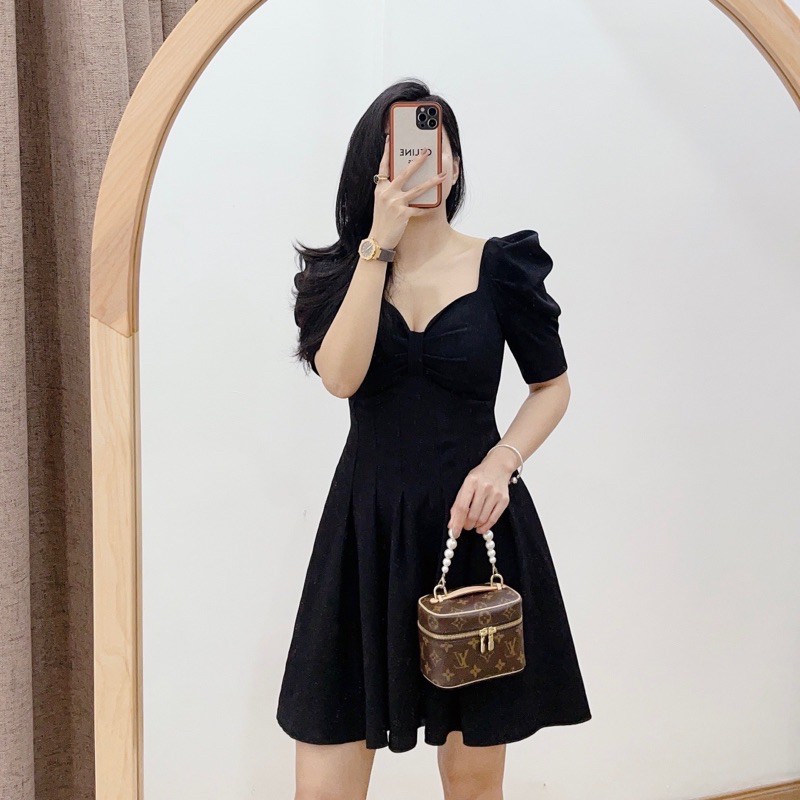 ( Ảnh thật ) V0304 Váy nơ ngực chân xếp ly