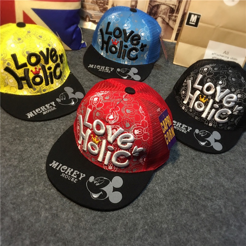 Mũ Lưỡi Trai Vành Phẳng Phối Lưới Thoáng Khí Họa Tiết Hoạt Hình Phong Cách Hip hop Hàn Quốc Cho Bé