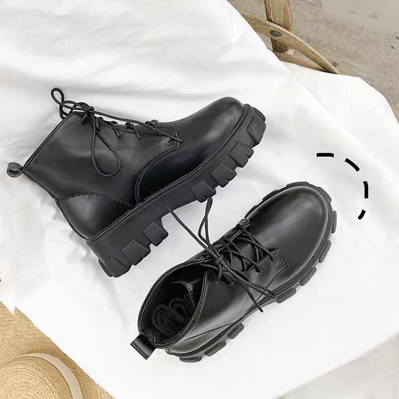 Giày boot nữ cổ cao cao gót 5 cm chiến binh big size ulzzang JAENIA GD004