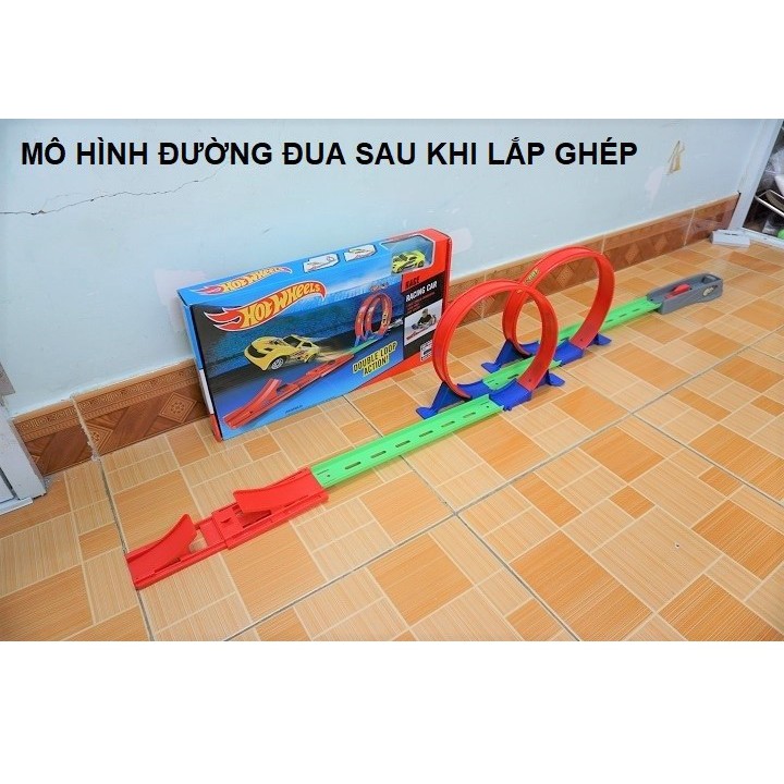 Mô hình đường đua Hot wheels siêu tốc bộ lắp ghép đồ chơi trẻ em gồm 1 xe và 2 vòng xoắn