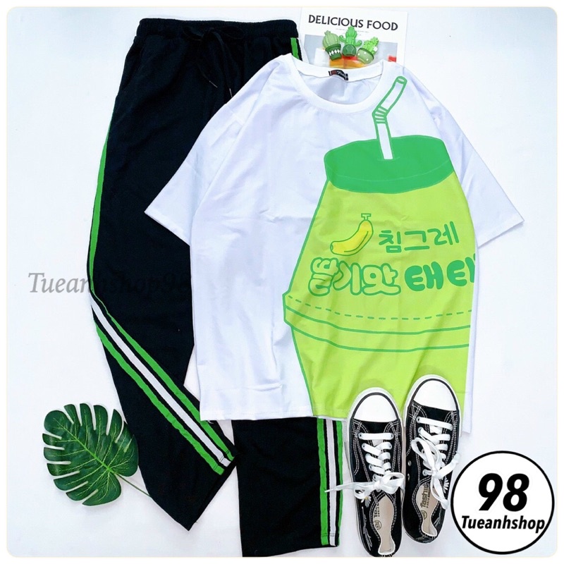 Nhiều Mẫu Set Đồ Bộ Quần Dài 3 Sọc -  Áo thun tay lỡ 3D cartoon hoạt hình phối quần jogger thể thao size 38-65kg