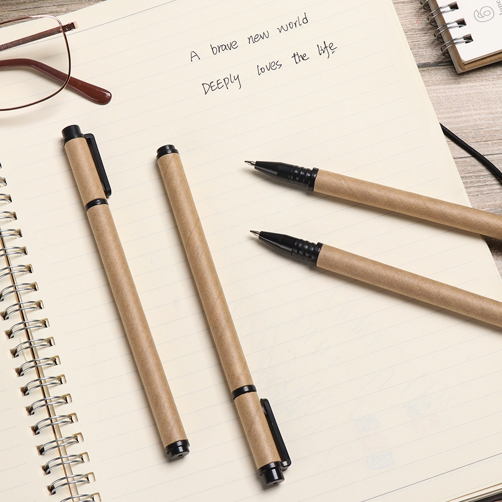 KRNY 2/5pcs Office Writing Tool Green ECO Friendly Stationery Neutral Pen Kraft Paper Pen